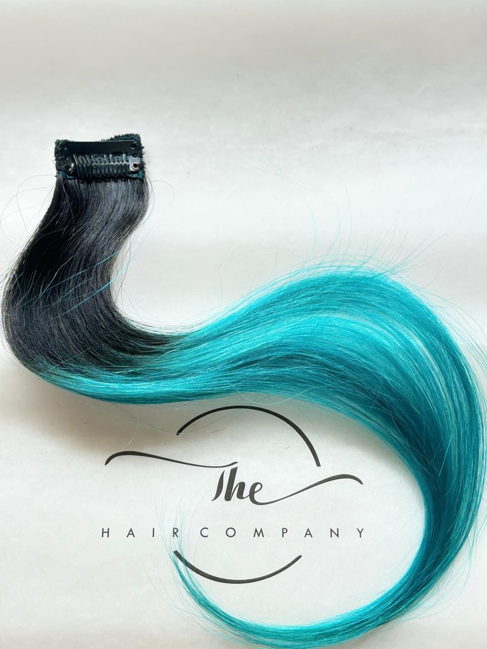 THE HAIR COMPANY WOMEN'S HUMAN HAIR EXTENSION TURQUOISE SINGLE CLIP STEAKS-BLUE